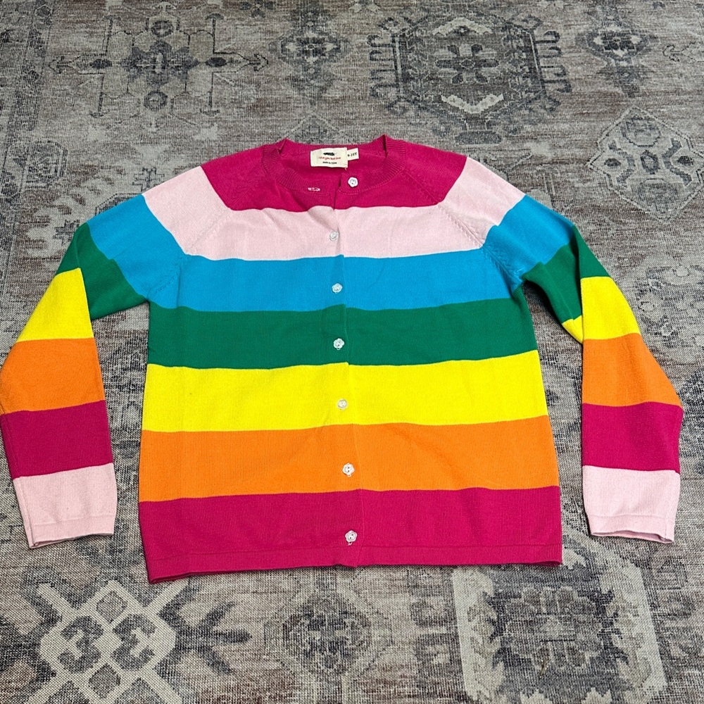 New Boutique girls Colorful Striped Cardigan rainbow sweater 9-10 years